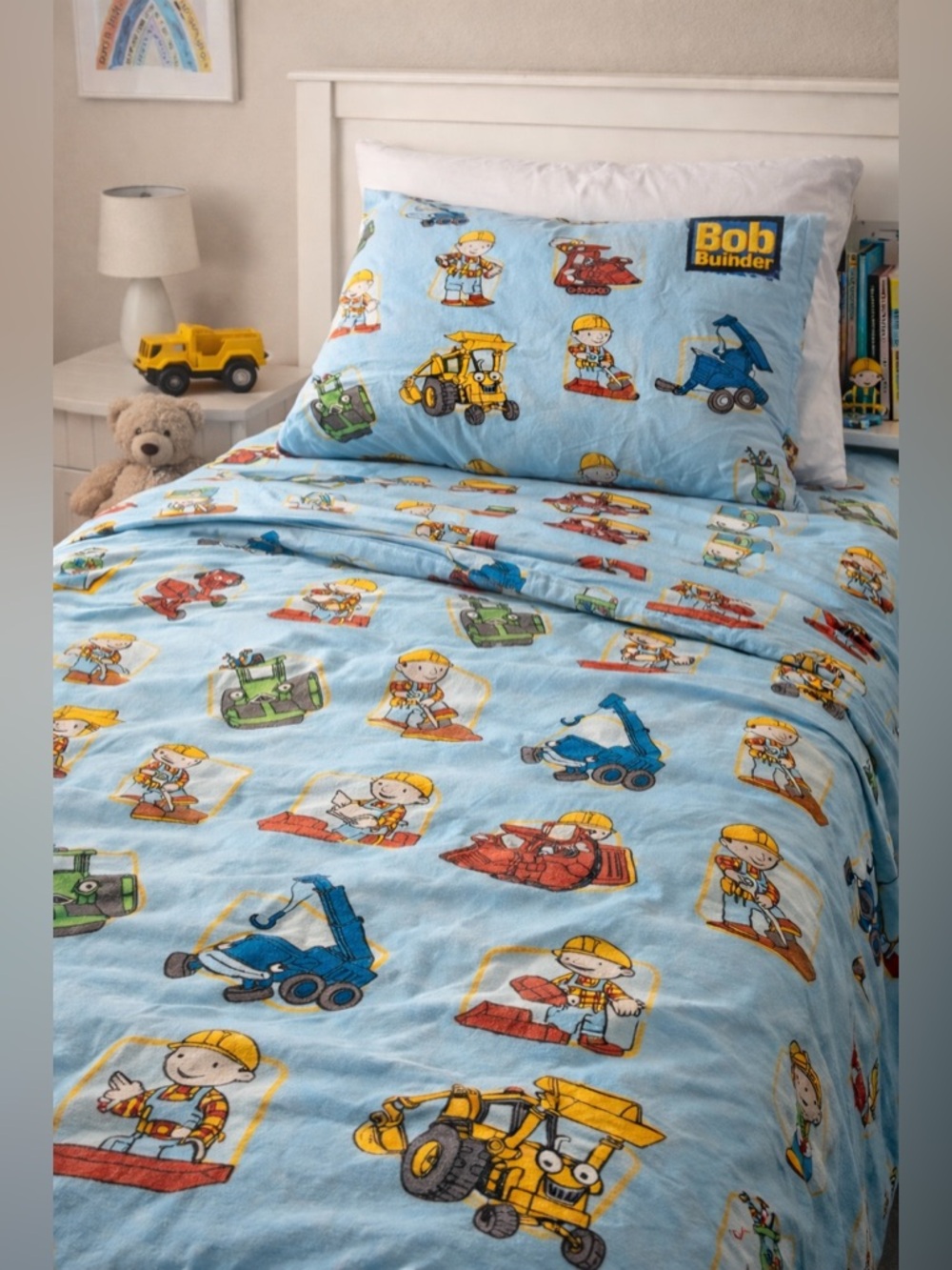 Vintage 2002 Bob The Builder Flannel Twin Sheet Set Dan River Kids Bedding
